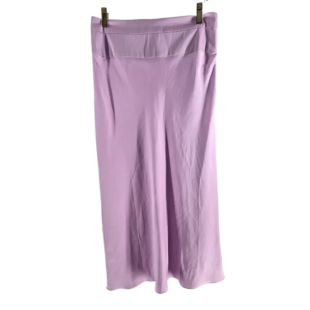 Free People Satin Slip Lilac Midi Skirt Womens 10 Flowy Fairy Pastel Purple - Picture 2 of 5